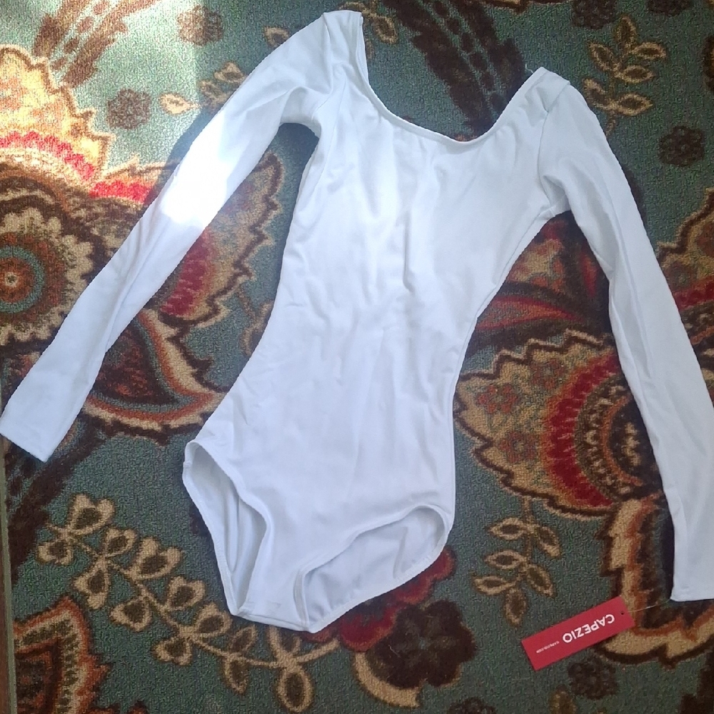 Capezio White Bodysuit with Long Sleeves and High Neckline